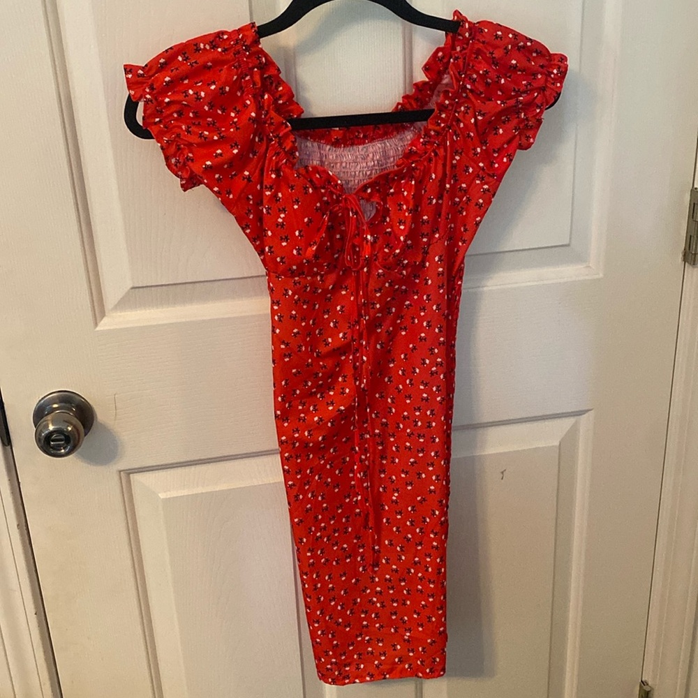 Tight red floral dress